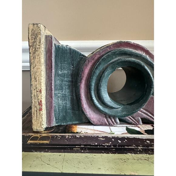 Vintage Wall Sconce Corbel Shelf solid wood Mexico blue burgundy 11x5” drape - Picture 5 of 16